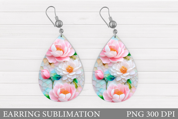 Flowers Teardrop Earring Design. Flowers Earring Sublimation