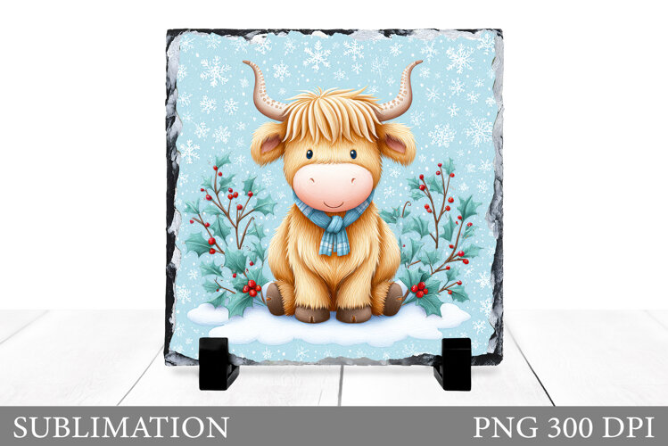 Christmas Cow Sublimation. Christmas Cow Slate Design example image 1