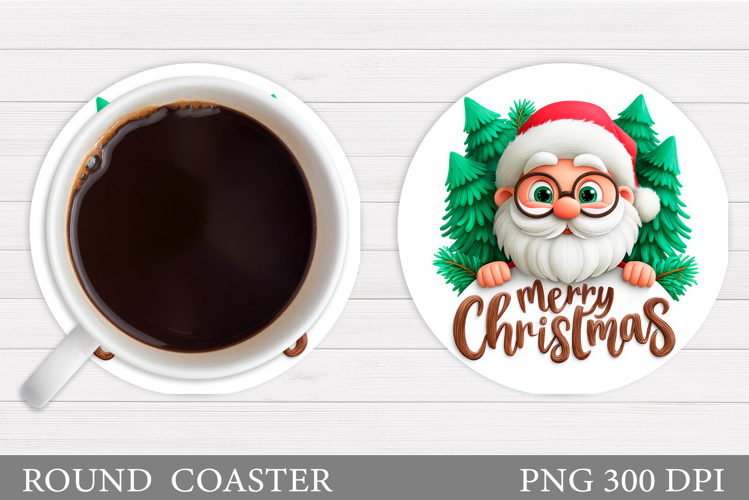 Cute Santa Coaster Sublimation. Funny Santa Claus Coaster