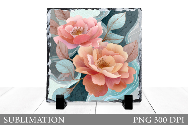 Flowers Square Sublimation. Floral Slate Sublimation