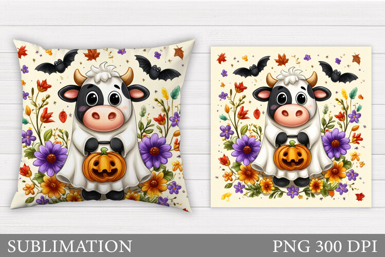 Halloween Cow Pillow. Halloween Pillow Sublimation example image 1