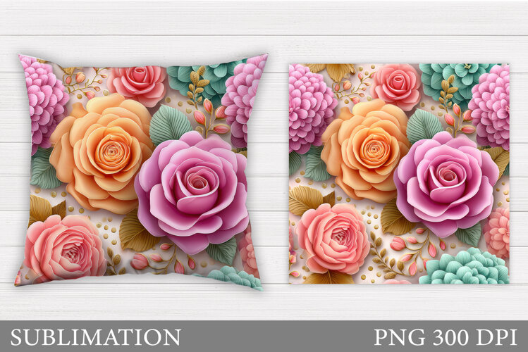 Flowers Pillow Design. Roses Pillow Sublimation example image 1