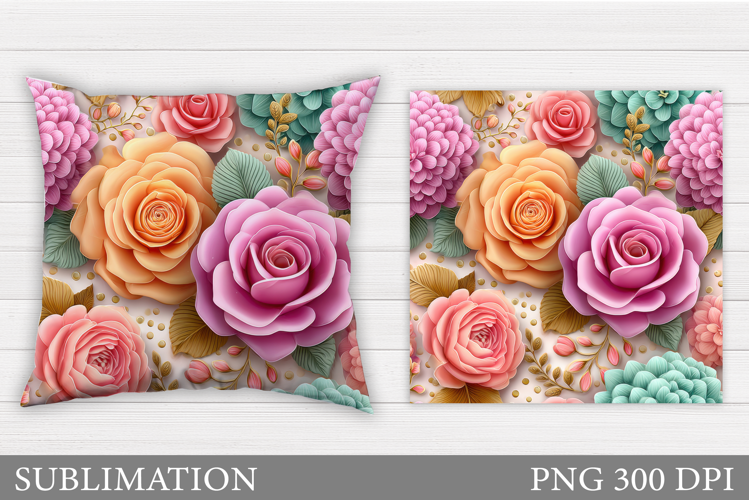 Flowers Pillow Design. Roses Pillow Sublimation