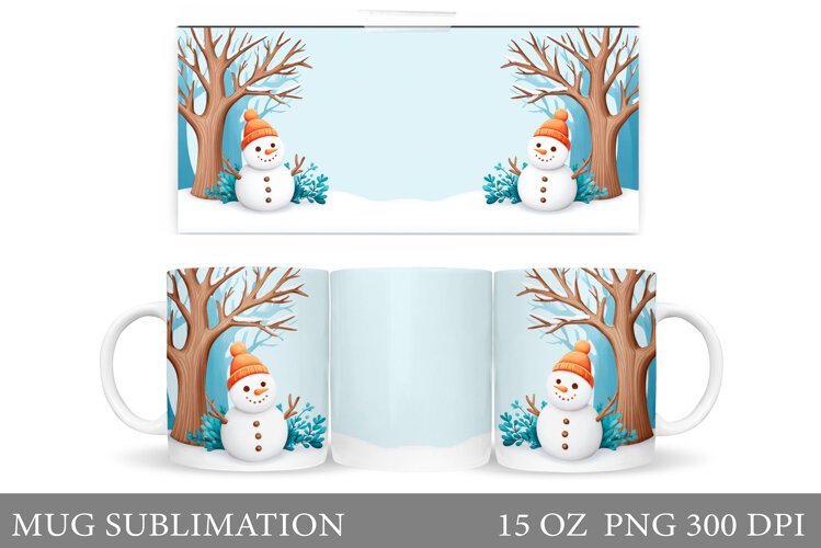 Snowman Mug Wrap Design. Christmas Mug Sublimation example image 1
