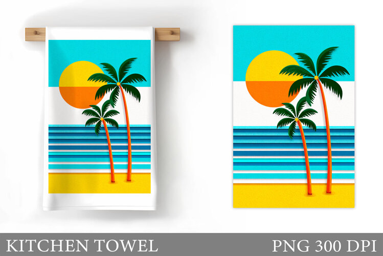 Palm Tree Kitchen Towel. Summer Kitchen Towel Sublimation example image 1