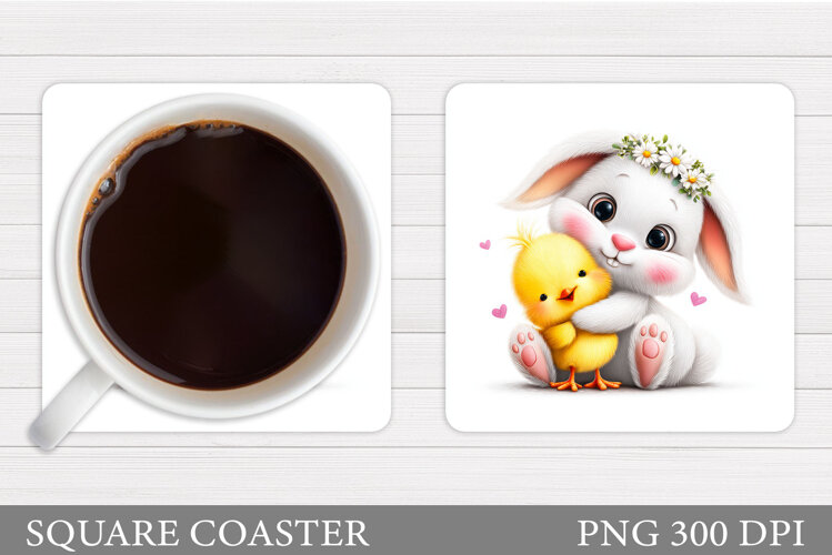 Bunny Chick Coaster Design. Cute Animals Coaster Sublimation example image 1