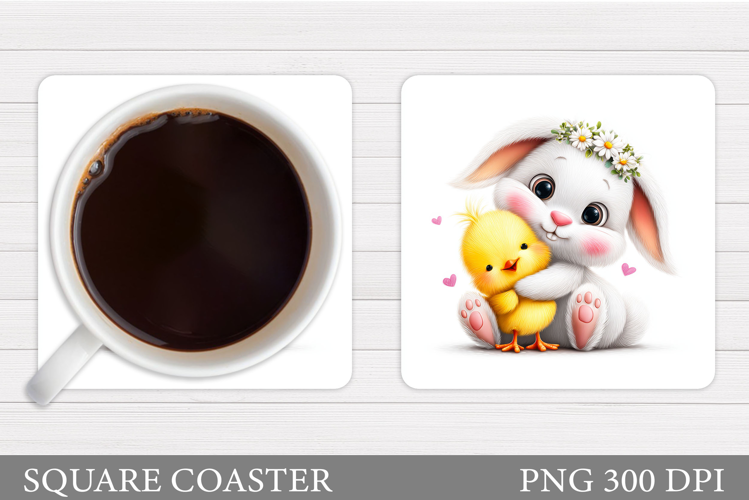 Bunny Chick Coaster Design. Cute Animals Coaster Sublimation