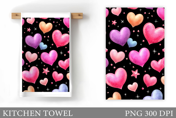 Hearts Kitchen Towel. Valentines Kitchen Towel Sublimation