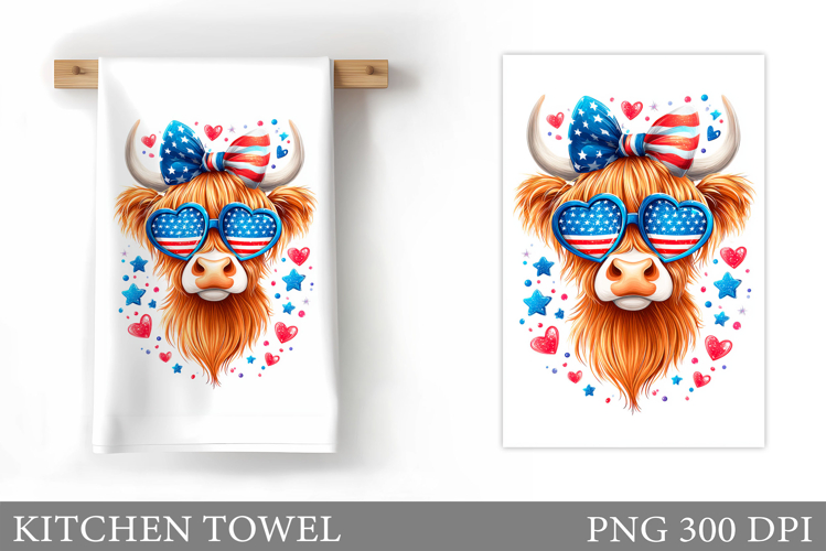 Patriotic Cow Kitchen Towel. Patriotic Kitchen Towel Design