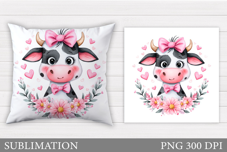 Cute Cow Pillow Design. Cow Flowers Pillow Sublimation