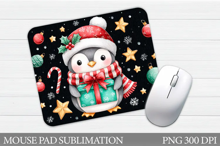 Cute Penguin Mouse Pad. Christmas Penguin Mouse Pad Design