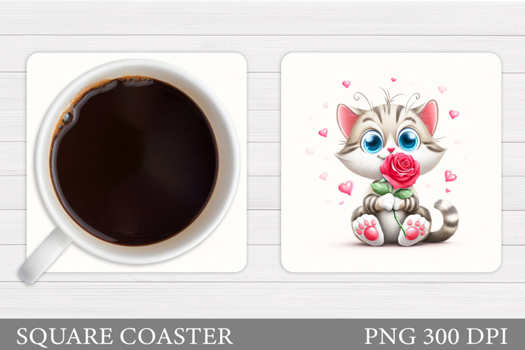 Valentines Cat Coaster. Cute Cat Coaster Sublimation