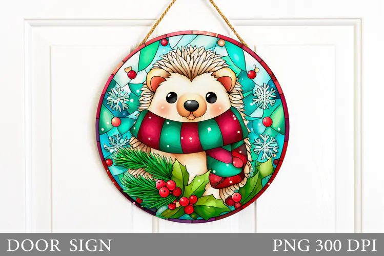 Christmas Hedgehog Door Sign. Christmas Door Sign Design