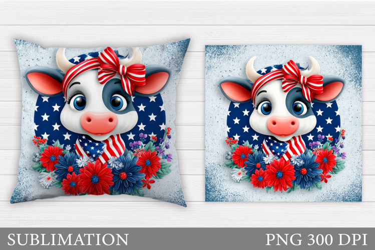 Patriotic Cow Pillow Design. Patriotic Pillow Sublimation