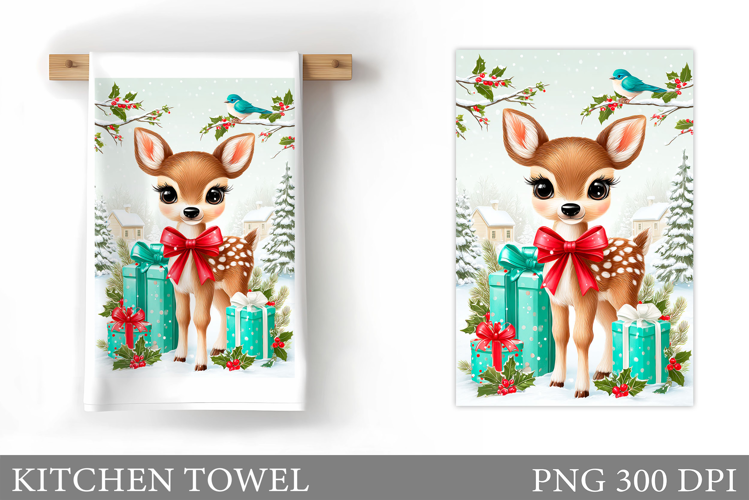 Christmas Deer Kitchen Towel. Christmas Kitchen Towel Design