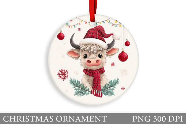 Cute Cow Christmas Ornament. Christmas Ornament Sublimation example image 1