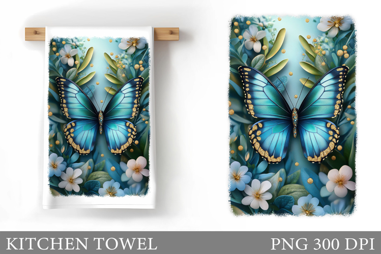Butterfly Kitchen Towel. Flowers Kitchen Towel Sublimation