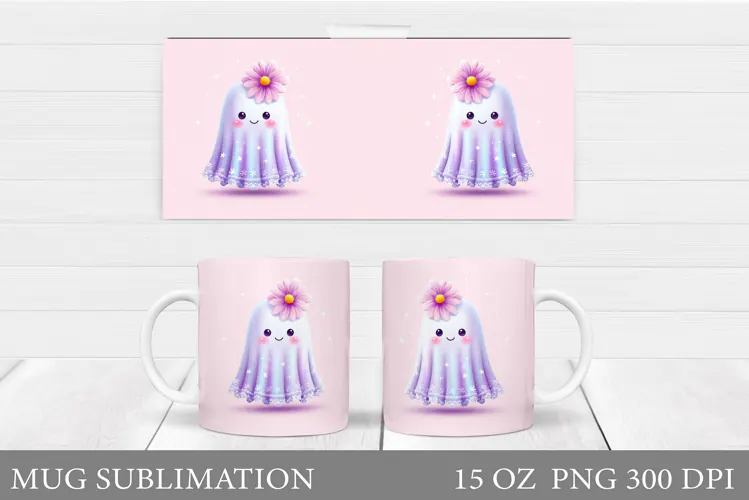 Cute Ghost Mug Sublimation. Halloween Mug Design