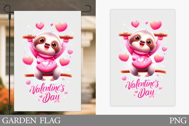 Valentines Sloth Garden Flag. Valentines Garden Flag Design