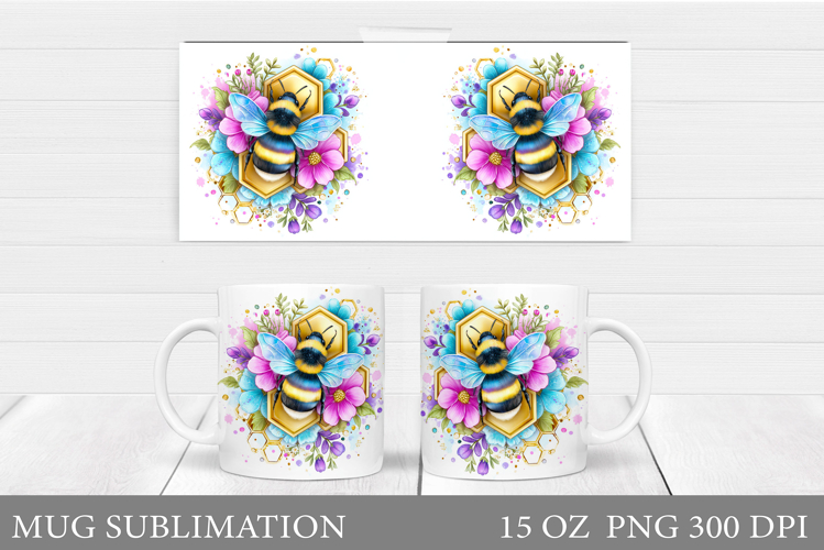 Bee Mug Sublimation. Bee Flowers Mug Design