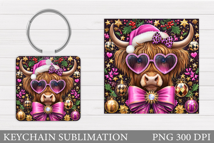 Christmas Cow Keychain. Christmas Keychain Design