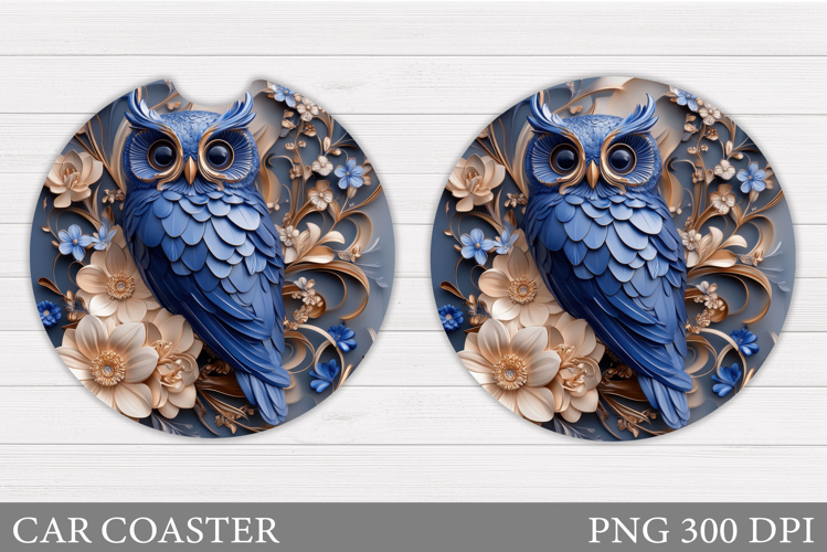 Owl Car Coaster Sublimation. Owl Flowers Car Coaster Design