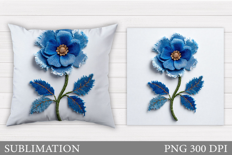 Denim Patchwork Flower Pillow. Patchwork Flower Sublimation