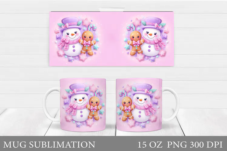Cute Snowman Mug Design. Christmas Mug Sublimation