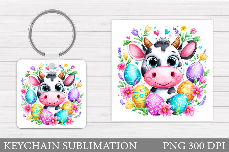 Easter Cow Keychain Sublimation. Easter Keychain Design