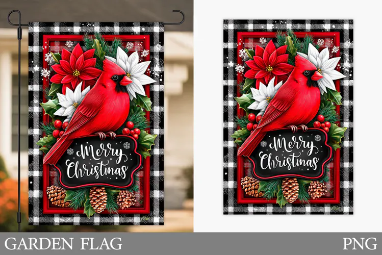 Christmas Cardinal Garden Flag. Christmas Garden Flag Design