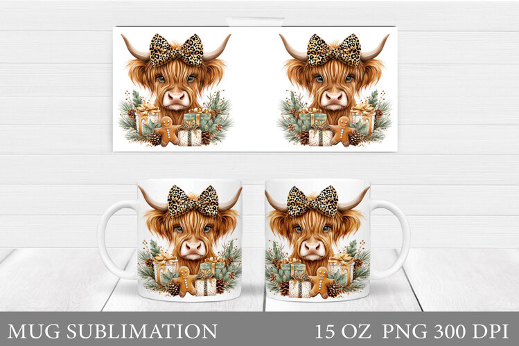 Christmas Cow Mug Design. Christmas Mug Sublimation example image 1