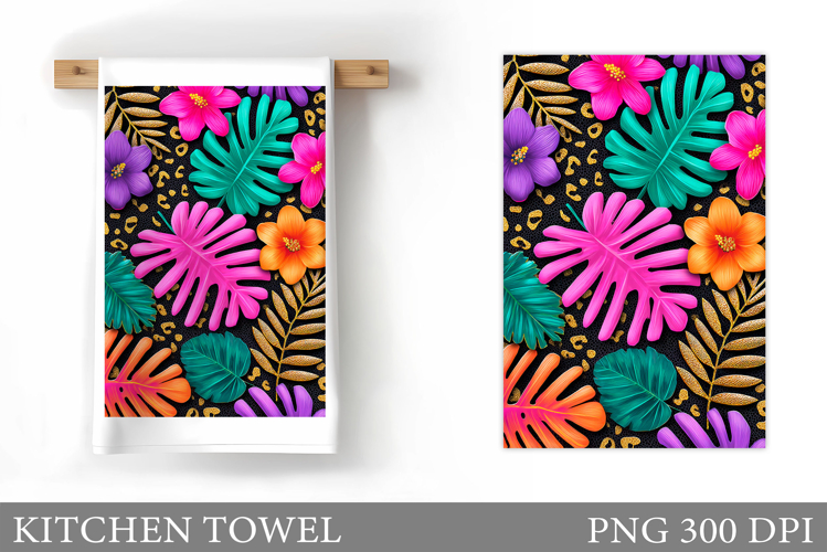 Tropical Leaves Kitchen Towel. Tropical Kitchen Towel Design