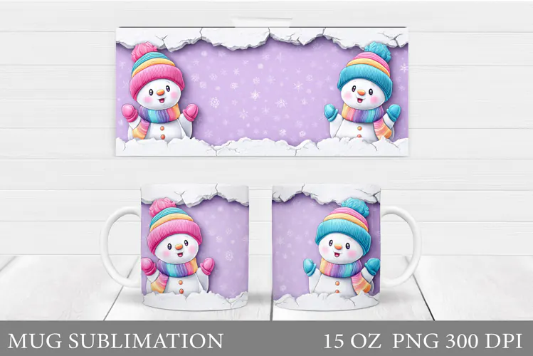 Snowman Mug Wrap Design. Christmas Mug Sublimation