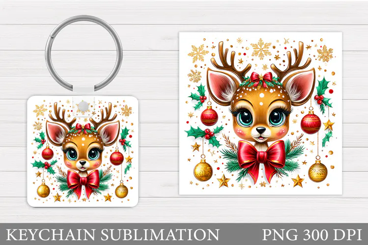 Christmas Deer Keychain. Christmas Keychain Sublimation