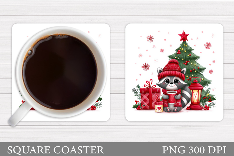 Christmas Raccoon Coaster. Christmas Coaster Sublimation