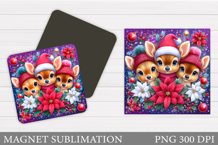Cute Deer Magnet Design. Deer Flowers Magnet Sublimation