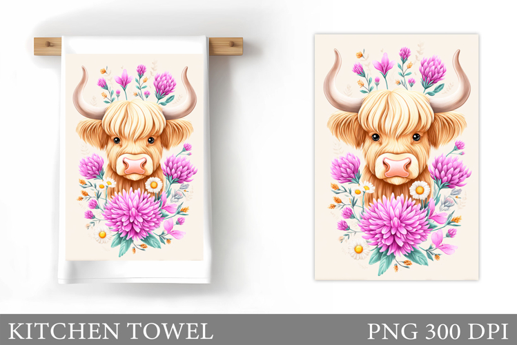 Cow Kitchen Towel Design. Cow Flowers Kitchen Towel