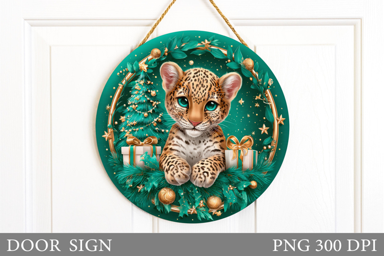 Christmas Leopard Door Sign. Christmas Door Sign Sublimation