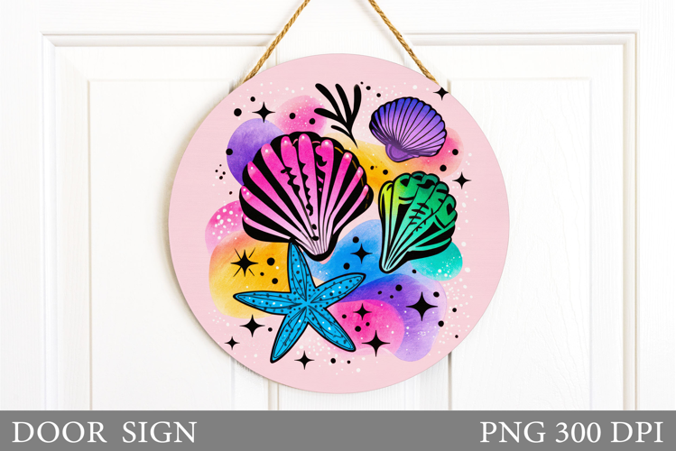 Seashell Door Sign Sublimation. Starfish Door Sign Design