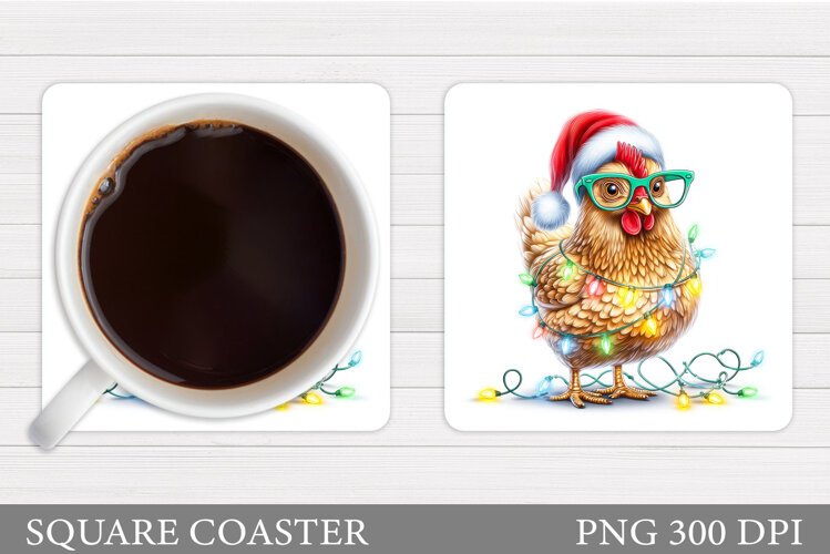 Christmas Chicken Coaster. Christmas Coaster Sublimation example image 1