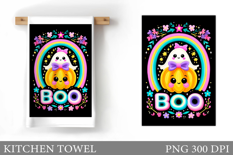 Boo Kitchen Towel Sublimation. Halloween Kitchen Towel