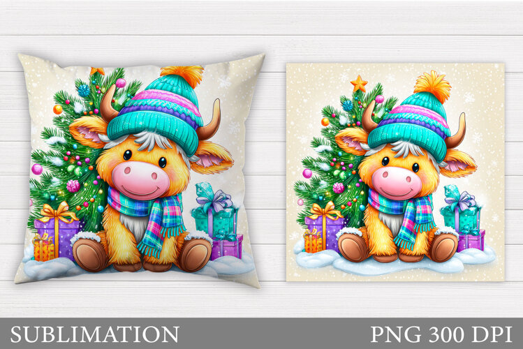 Christmas Cow Pillow Design. Christmas Pillow Sublimation example image 1