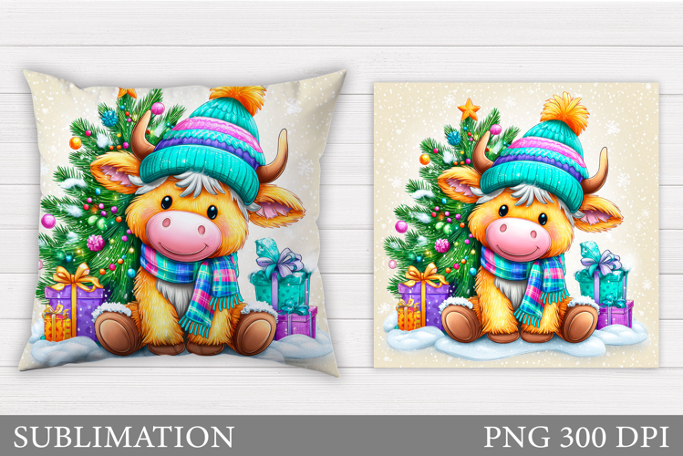 Christmas Cow Pillow Design. Christmas Pillow Sublimation