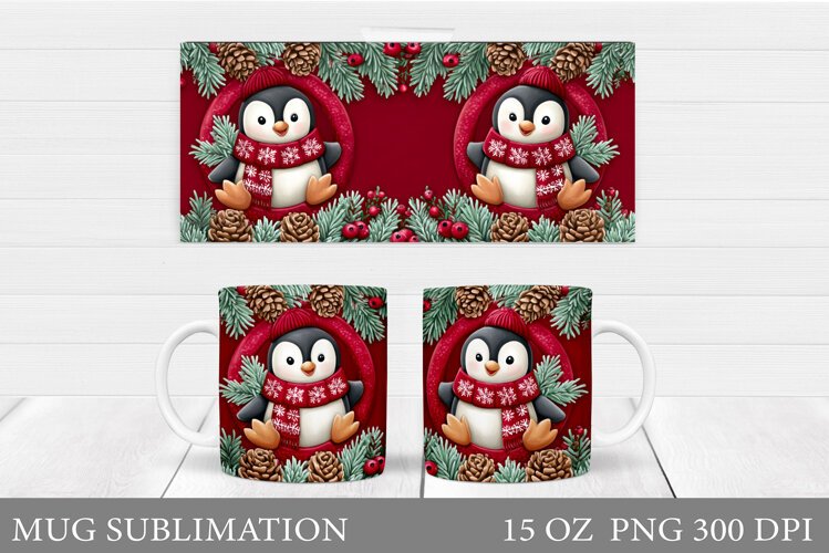 Christmas Penguin Mug Sublimation. Christmas Mug Design example image 1