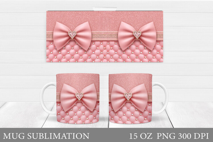 Pink Bow Mug Sublimation. Bow Mug Wrap Design example image 1