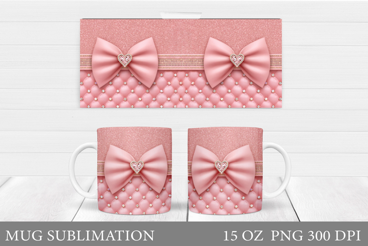 Pink Bow Mug Sublimation. Bow Mug Wrap Design