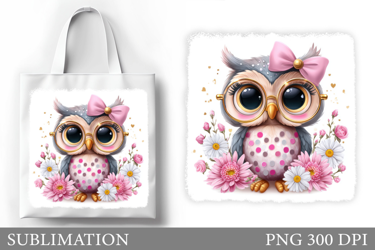 Cute Owl Tote Bag Design. Owl Flowers Sublimation