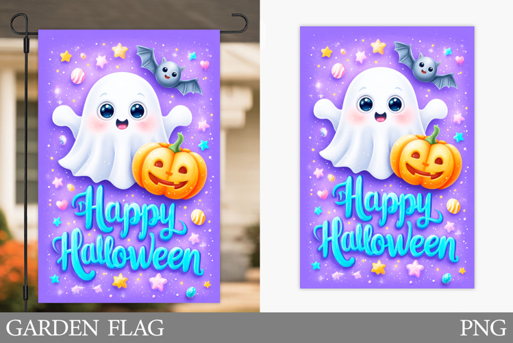 Cute Ghost Garden Flag. Cute Halloween Garden Flag Design