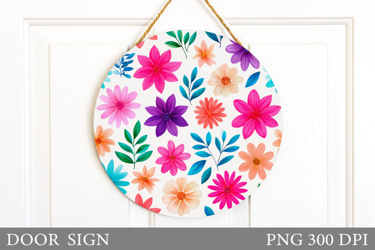 Flowers Door Sign Design. Floral Door Sign Sublimation example image 1