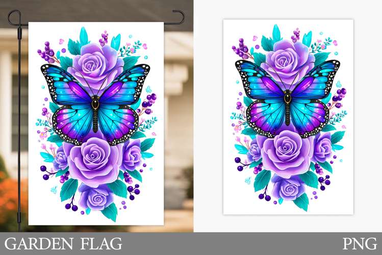 Butterfly Garden Flag Design. Roses Garden Flag Sublimation